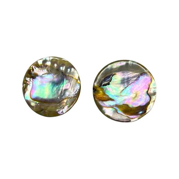 Earrings-Vintage Abalone Shell Circle Cut Pierced Studs - Picture 1 of 3
